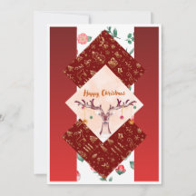 Elegant Red and Gold Christmas Reindeer Greeting c