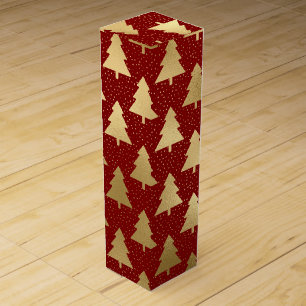 Elegant Red and Gold Christmas Tree Wine Box