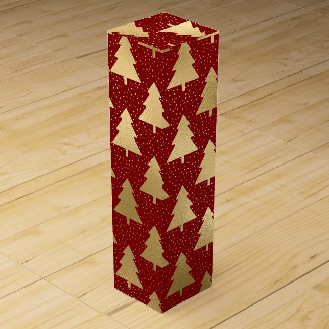 Elegant Red and Gold Christmas Tree Wine Box (Front)