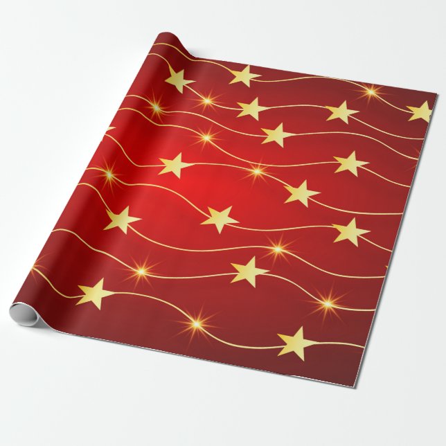 Elegant Red and Gold Christmas Wrapping Paper (Unrolled)
