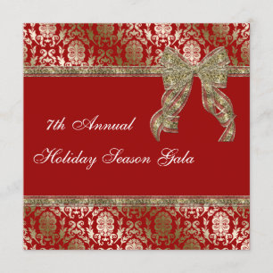 Elegant Red and Gold Damask Holiday Party Invite