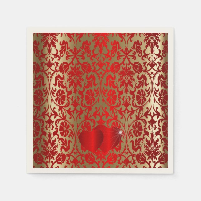 Elegant Red and Gold Damask Pattern Napkins (Front)