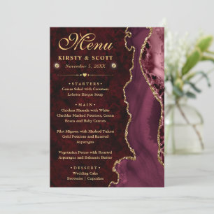 Elegant Red and Gold Faux Glitter Agate Wedding Menu