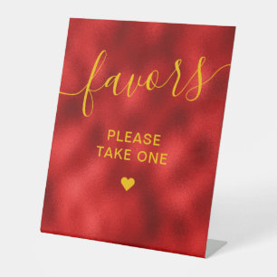 Elegant Red And Gold Favors Please Take One Pedestal Sign