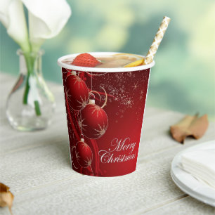 Elegant Red and gold festive merry Christmas  Paper Cups