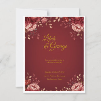 Elegant red and gold floral wedding invitation 