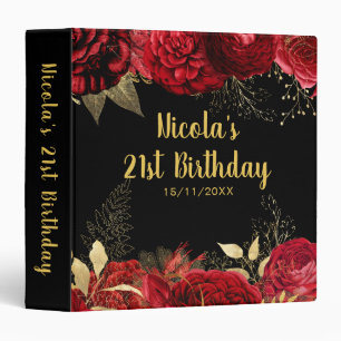 Elegant Red and Gold Flowers Birthday Party  3 Ring Binder