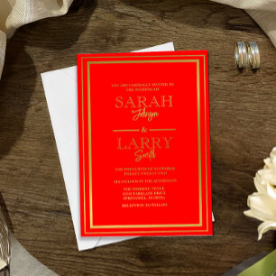Elegant red and Gold foil border Wedding  Invitation