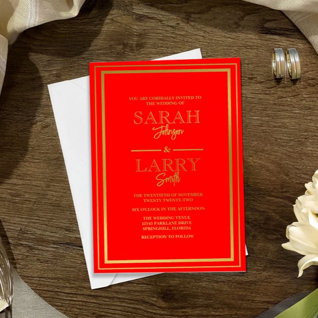 Elegant red and Gold foil border Wedding  Invitation (Creator Uploaded)