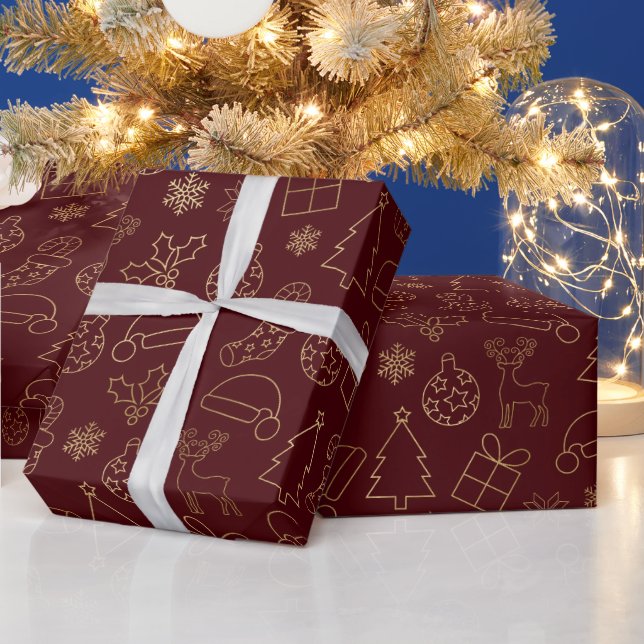 Elegant Red and Gold Foil Christmas Pattern Wrapping Paper (Holidays)
