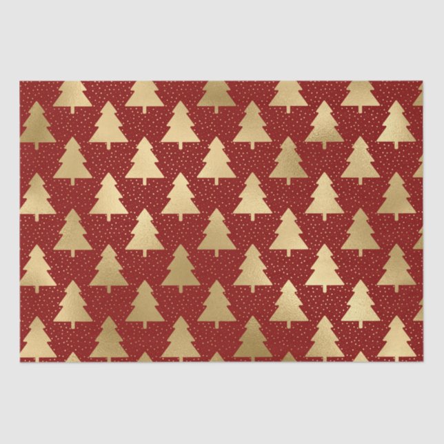 Elegant Red and Gold Foil Christmas Tree Pattern Tissue Paper (Front)