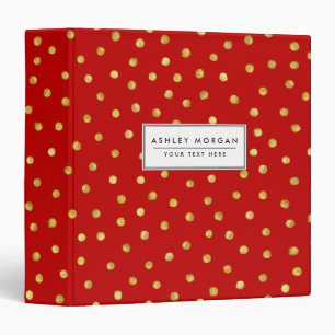 Elegant Red And Gold Foil Confetti Dots Pattern 3 Ring Binder