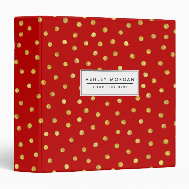Elegant Red And Gold Foil Confetti Dots Pattern 3 Ring Binder (Front/Spine)