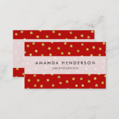 Elegant Red And Gold Foil Confetti Dots Pattern Business Card (Front/Back)