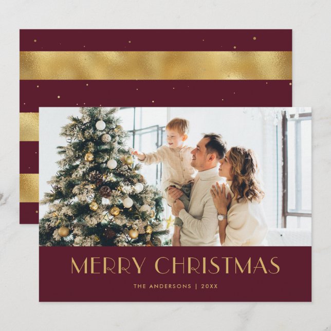 Elegant Red and Gold Foil Photo Christmas Cards (Front/Back)