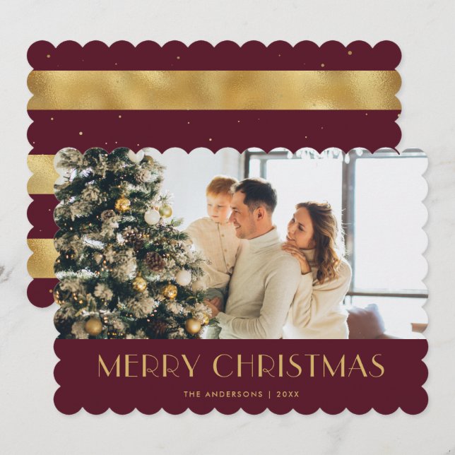 Elegant Red and Gold Foil Photo Christmas Cards (Front/Back)