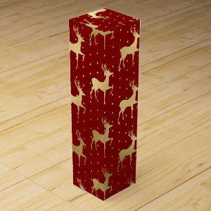 Elegant Red and Gold Foil Reindeer Christmas Wine Box