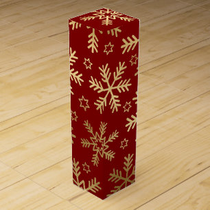 Elegant Red and Gold Foil Snowflakes Christmas Wine Box