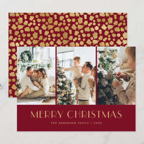 Elegant Red and Gold Foil Stars Photo Christmas Card