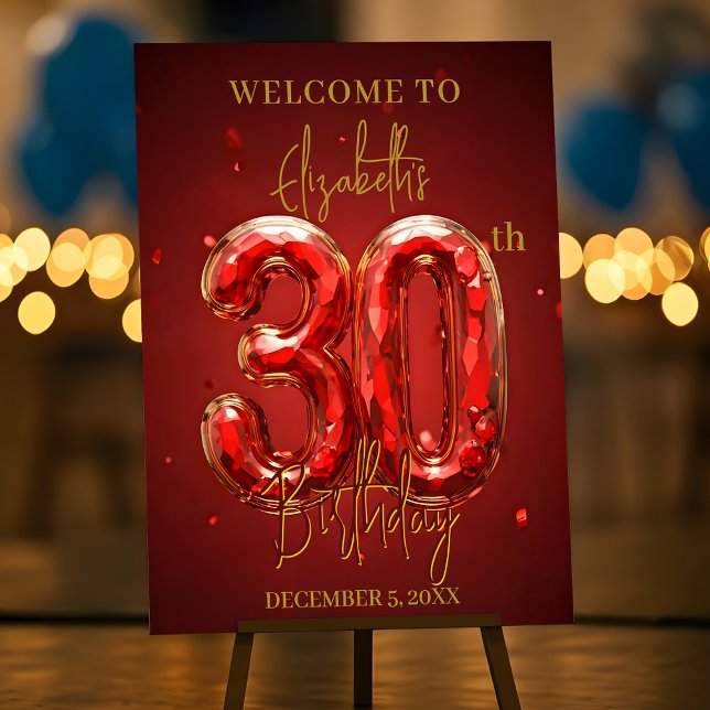 Elegant Red and Gold Gemstones 30th Birthday Foam Board (Creator Uploaded)