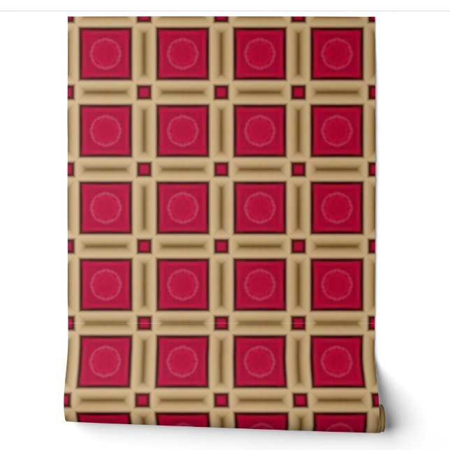 Elegant Red and Gold Geometric Pattern Wallpaper (Unrolling)