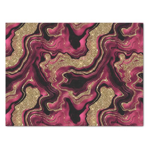 Elegant Red and Gold Glitter Agate Birthday Tissue Paper