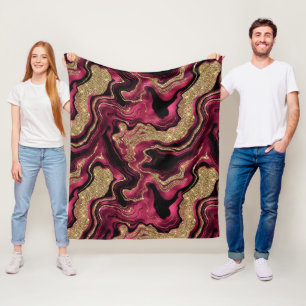 Elegant Red and Gold Glitter Agate Pattern Fleece Blanket