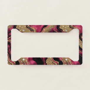 Elegant Red and Gold Glitter Agate Pattern License Plate Frame