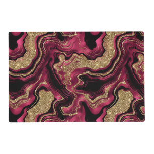 Elegant Red and Gold Glitter Agate Pattern Placemat