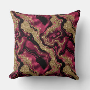 Elegant Red and Gold Glitter Agate Pattern Throw Pillow