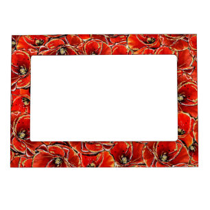 Elegant Red and Gold Glitter Remembrance Poppies Magnetic Frame