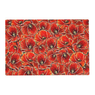 Elegant Red and Gold Glitter Remembrance Poppies Placemat