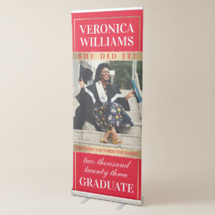 Elegant Red and Gold Graduation Retractable Banner