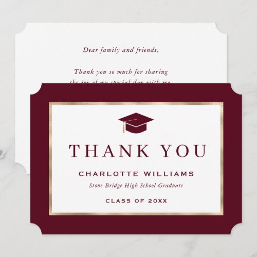 Elegant Red and Gold Graduation Thank You Card