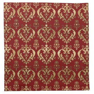 Elegant Red and Gold Hearts Valentine's Damask Cloth Napkin
