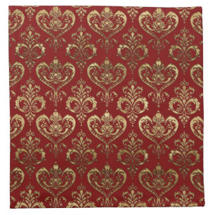 Elegant Red and Gold Hearts Valentine's Damask Cloth Napkin