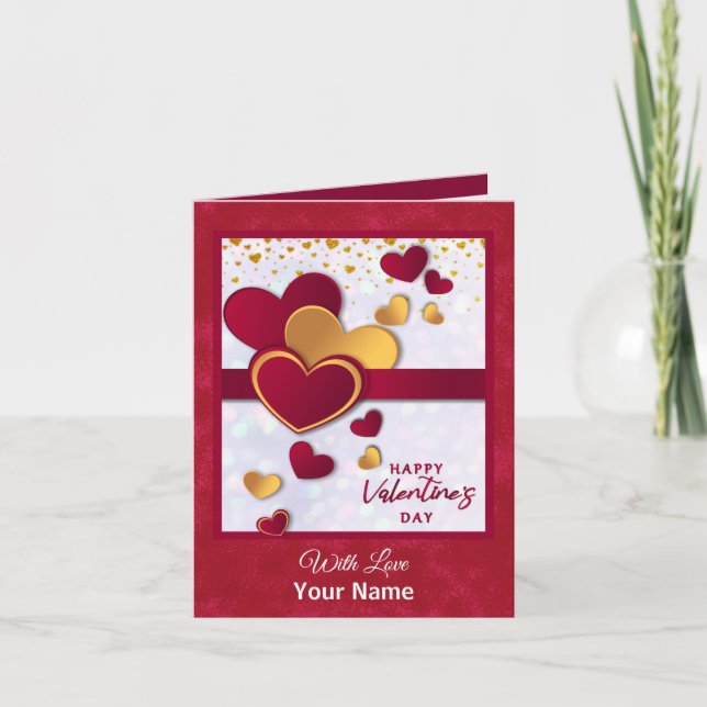 Elegant Red and Gold Hearts Valentine's Day Design Invitation (Front)