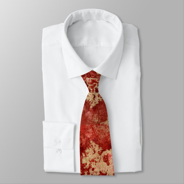 Elegant Red And Gold Ink Special Occasion Men's Neck Tie (Tied)