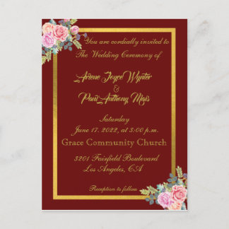 Elegant Red and Gold Invitation Postcard