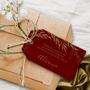 Elegant Red and Gold Leaf Favor Gift Tags