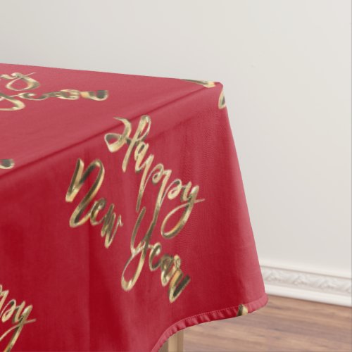 Elegant Red and Gold Look Script Happy New Year Tablecloth
