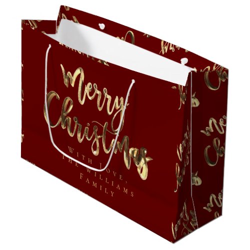 Elegant Red and Gold Look Script Merry Christmas Large Gift Bag