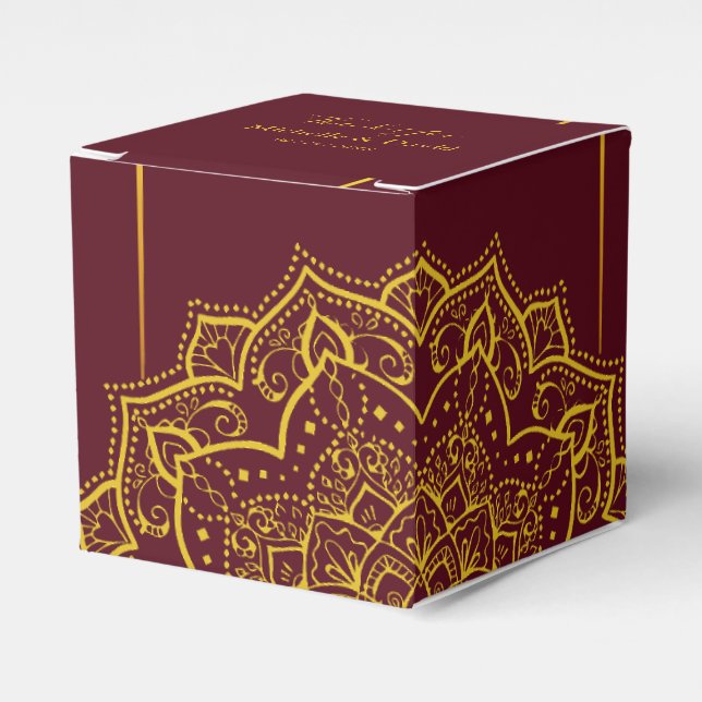 Elegant Red And Gold Mandala Wedding Favor Box (Front Side)