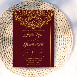 Elegant Red And Gold Mandala Wedding Invitation