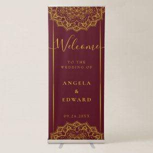 Elegant Red And Gold Mandala Wedding Welcome Retractable Banner