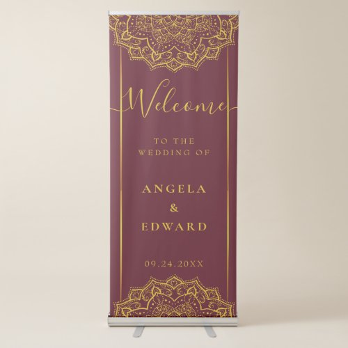 Elegant Red And Gold Mandala Wedding Welcome   Retractable Banner