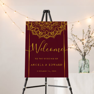 Elegant Red And Gold Mandala Wedding Welcome Sign