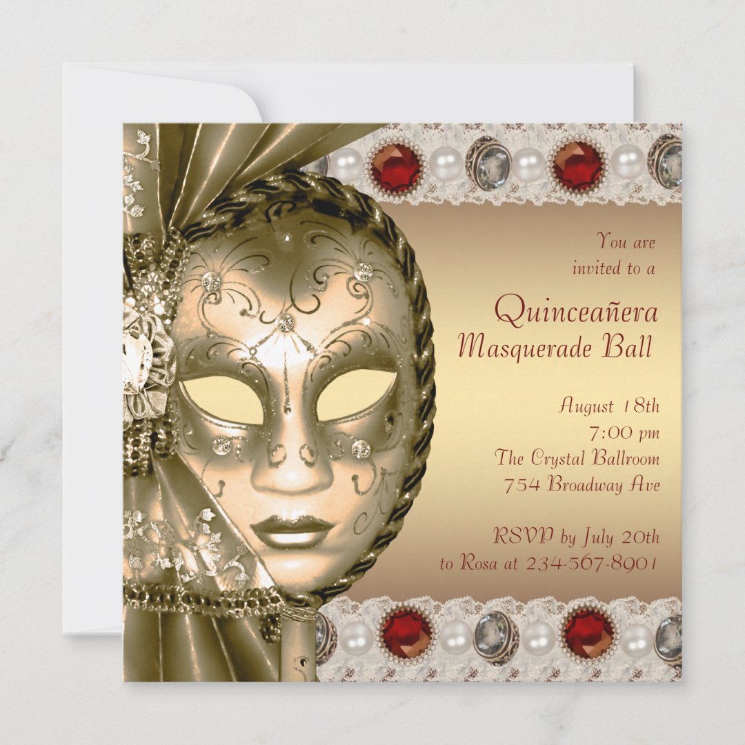 Elegant Red and Gold Masquerade Party Invitation | Zazzle