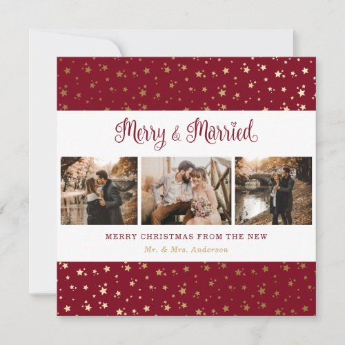 Elegant Red and Gold Merry and Married Christmas Holiday Card