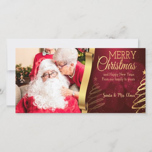 Elegant Red And Gold Merry Christmas Photocard Holiday Card